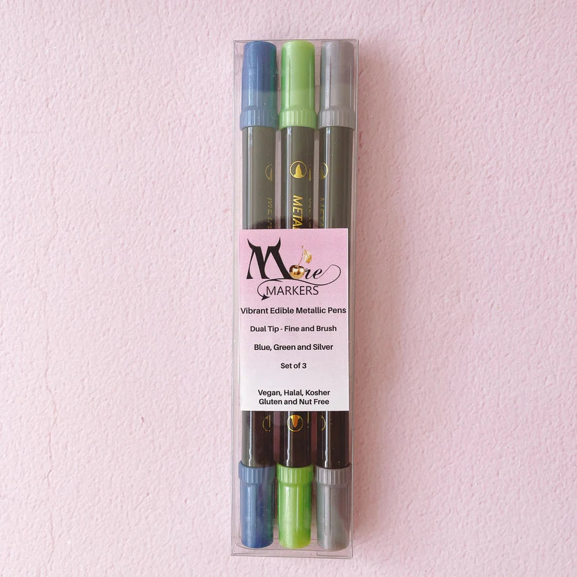 More Metallic Edible Markers 3pk - Blue, Green and Silver (Moreish)