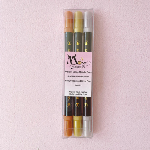More Metallic Edible Markers 3pk - Gold, Copper and Silver Pearl  (Moreish)