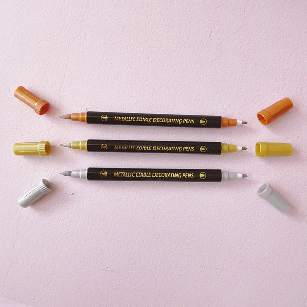 More Metallic Edible Markers 3pk - Gold, Copper and Silver Pearl  (Moreish Cakes)