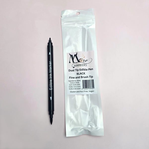 Double Ended Edible Marker - Black - Brush and Fine Tip (Moreish)