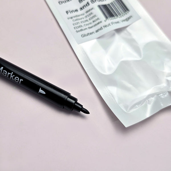 Double Ended Edible Marker - Black - Brush and Fine Tip (Moreish)