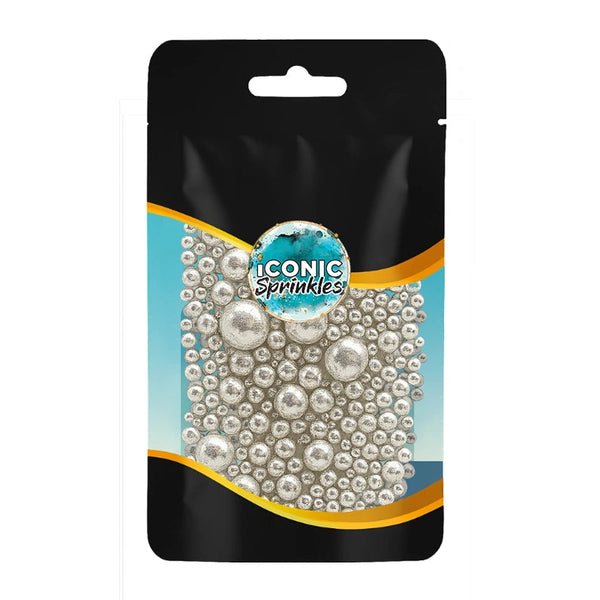 Mixed Metallic Silver Pearls Sprinkles 30g