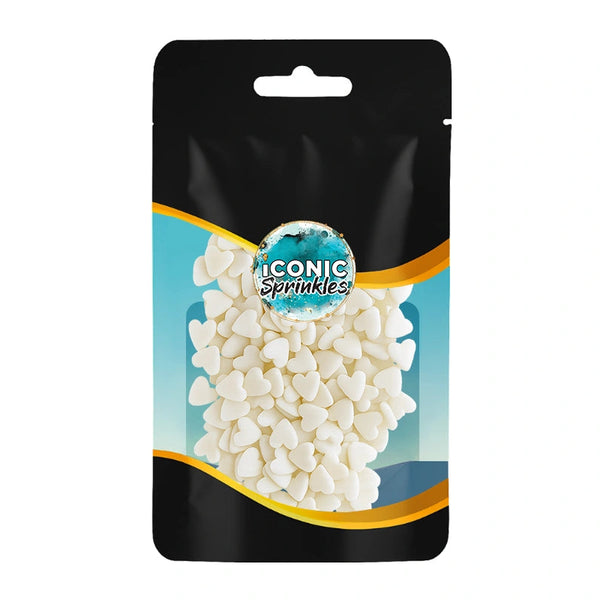 White Heart Confetti Sprinkles 30g