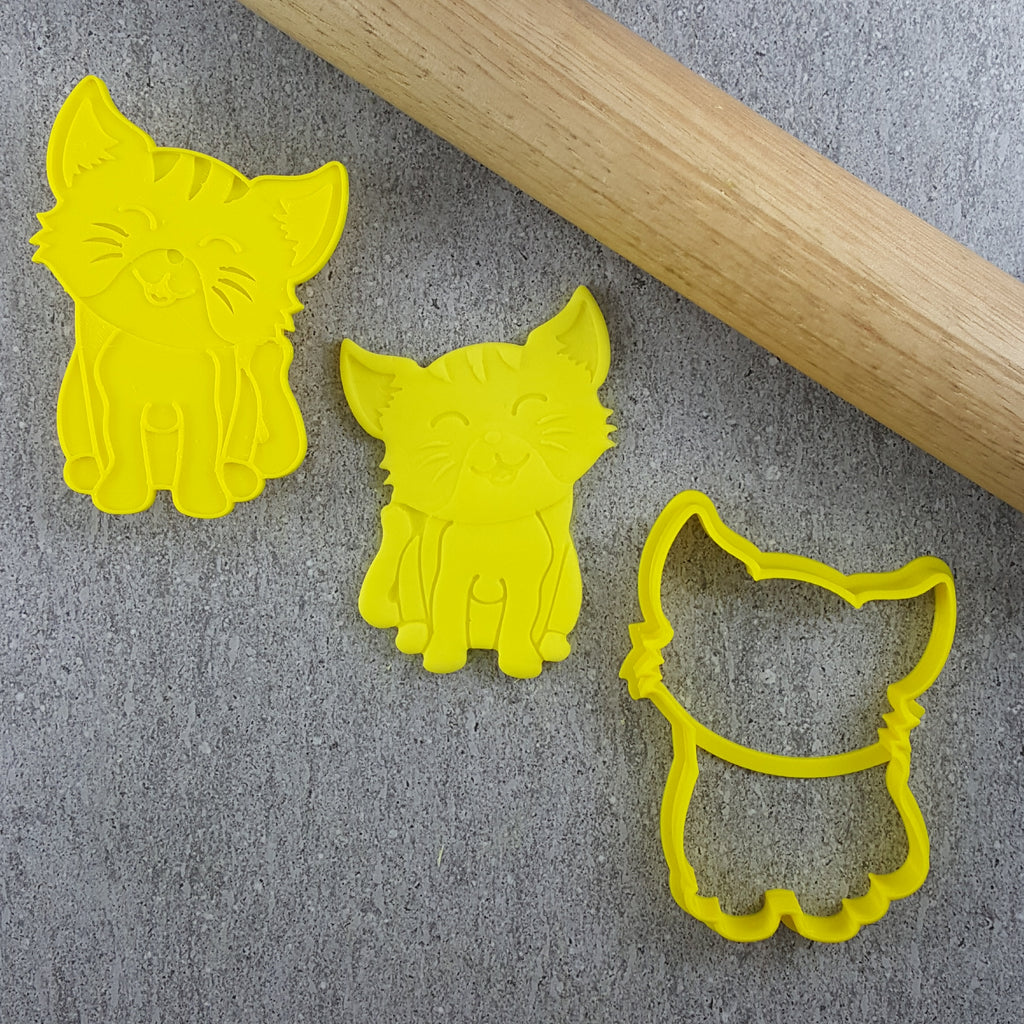 Cat Cutter and Embosser Set Custom Cookie Cutters
