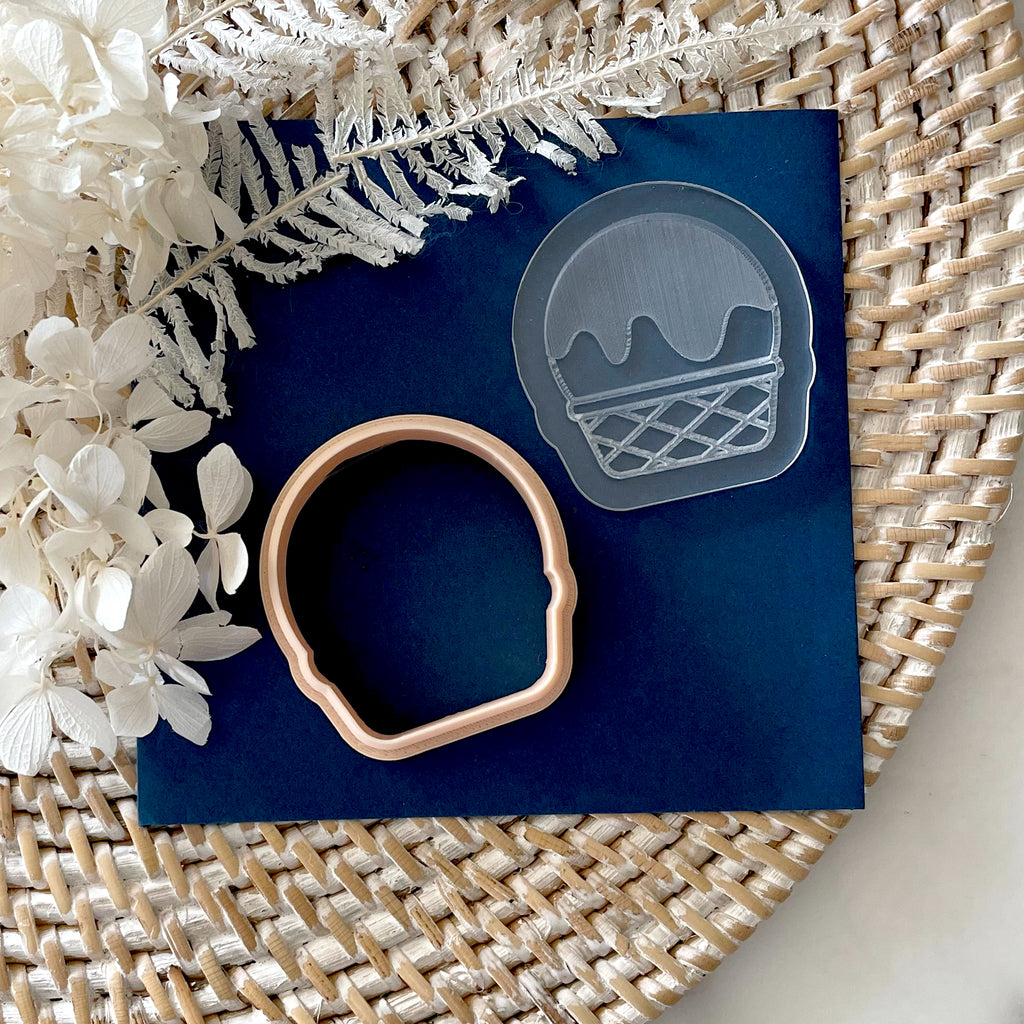 Mini Ice Cream Cutter and Debosser Set (Little Biskut) Custom Cookie