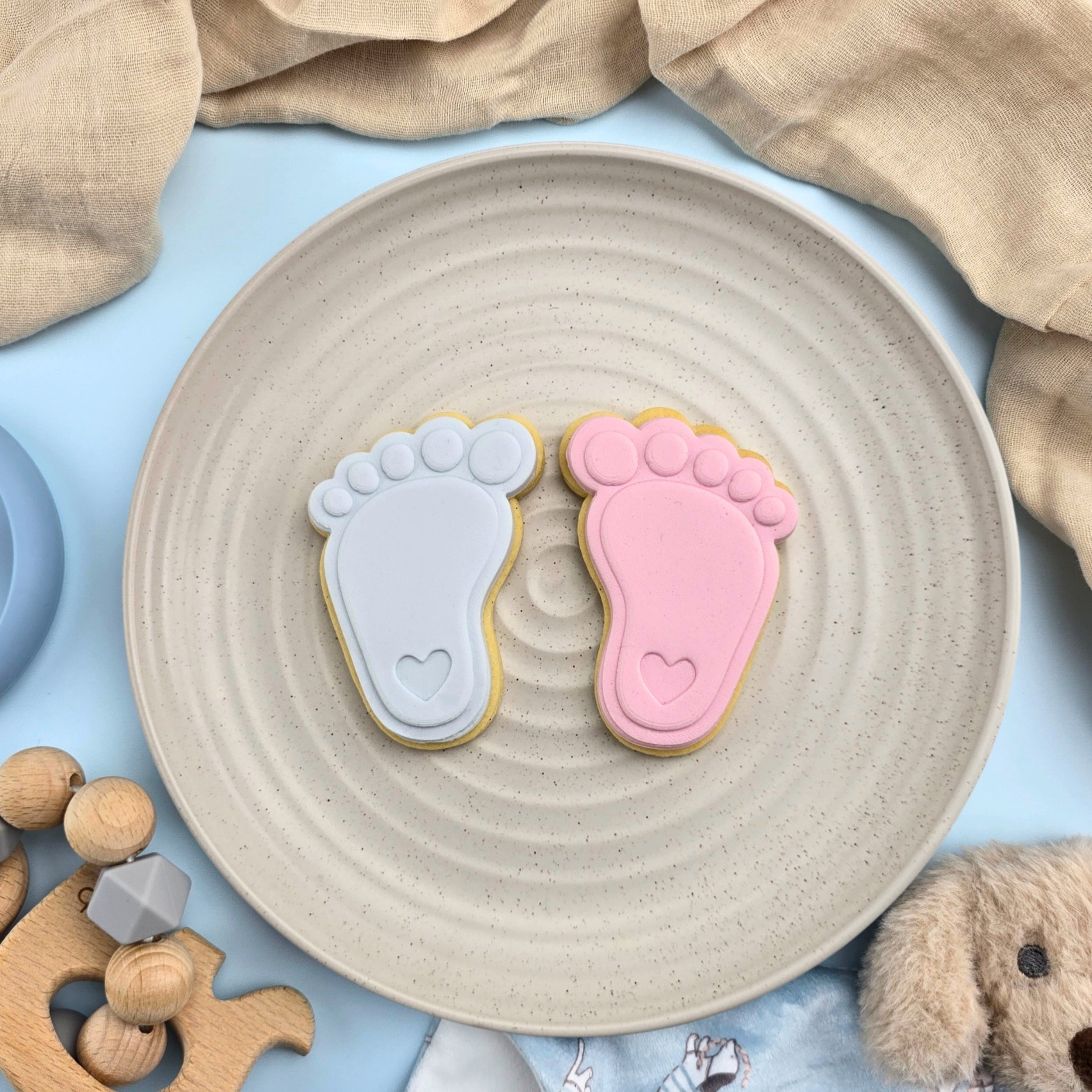 Baby Foot Cutter & Debosser (With Heart) Set