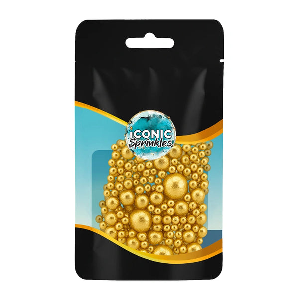 Mixed Metallic Gold Pearls Sprinkles 30g