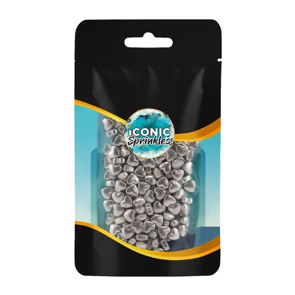 Metallic Silver Hearts Sprinkles 30g